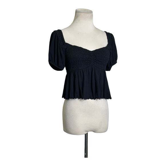 Urban Outfitters black Cropped Short Sleeves Peasant Top size Small - Picture 12 of 13